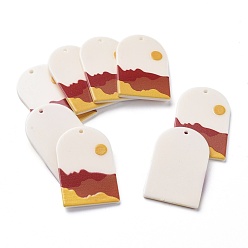 Разноцветный Акриловые подвески, 3 d распечатано, овал с солнечным узором, красочный, 39~40x25~25.5x2~2.5 мм, отверстие : 1.8 мм