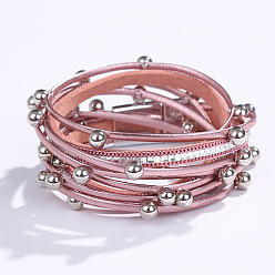 Светло-Коралловый Многослойные браслеты из искусственной кожи, браслеты с подвесками из сплава бусин для женщин, свет коралловый, 15-3/8 дюйм (39 см)