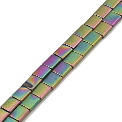 Rainbow Plated Electroplated Frosted Non-magnetic Synthetic Hematite Beads Strands, Square, 2-Hole, Rainbow Plated, 5x5x2mm, Hole: 0.8mm, about 74pcs/strand, 15.75 inch(40cm)