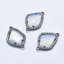 (404) Непрозрачное AB Кислое яблоко Латунные микро проложить кубических ссылки циркония, со стеклом, граненые, слеза, металлический черный , цветочный белый, 27x18x4.5 мм, отверстие : 1.4 мм