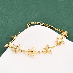 Золотой 304 браслеты из нержавеющей стали ссылка для женщин, звезда, золотые, 7-3/8 дюйм (18.7 см)