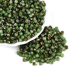 Dark Sea Green Imitation Jade Picasso Glass Beads, Column, Dark Sea Green, 4x3.5mm, Hole: 0.9~1mm, about 3461pcs/pound