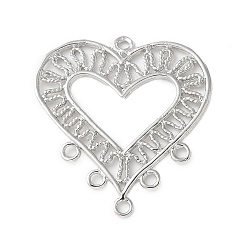 Платина Ссылки на компоненты люстры в форме латунного сердца, без свинца и без кадмия, долговечный, стойки покрытие, платина, 28x26x1.5 мм, отверстие : 1.4 мм