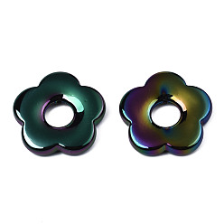 Rainbow Plated Plated Opaque Acrylic Pendants, Flower, Multi-color Plated, 26x26.5x4.5mm, Hole: 1.2mm