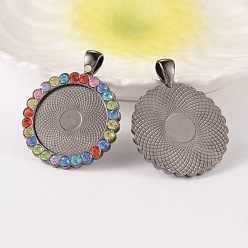 Разноцветный Плоские настройки кулон кабошон круглый сплав горный хрусталь, без кадмия и без свинца, металлический черный , красочный, лоток : 25 мм, 43x34x3 мм, отверстия: 4x7 mm, 38 шт / пакет