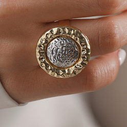 Плоский Круглый Элегантное регулируемое кольцо из цинкового сплава для женщин, ежедневный аксессуар для поездок на работу, платиной и золотом, плоско-круглые, внутренний диаметр: 16 мм