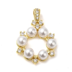 Настоящее золото 18K Стойка металлическая латунная микропрофилированная кубическая циркония подвески, с пластиковыми бусинами из искусственного жемчуга, без кадмия и без свинца, долговечный, кольцо, реальный 18 k позолоченный, 27.5x18.5x5.5 мм, отверстие : 4x2 мм