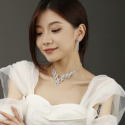 Серебро Ожерелья-цепочки с закрученным конским глазом из латуни и серьги-гвоздики с кисточками, серебряные, 300 мм и 53x8 мм