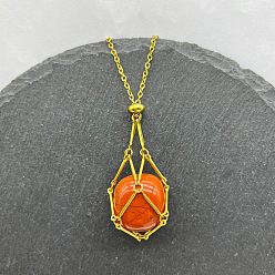 Красный Камень Подвеска-мешочек из натуральной красной яшмы с подвесками в технике макраме 201 ожерелья из нержавеющей стали, реальный 18 k позолоченный, 23.62 дюйм (60 см)