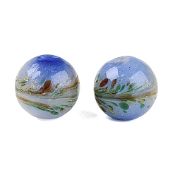 Royal Blue Handmade Lampwork Beads, Round with Landscape, Royal Blue, 11.5~12.5mm, Hole: 1.2~2mm
