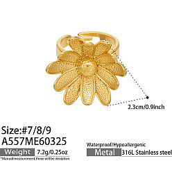 Golden 316L Surgical Stainless Steel Finger Cuff Rings, Flower, Golden, US Size 7(17.3mm)