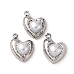 Нержавеющая Сталь Цвет 304 прелести нержавеющей стали, сердце, с абс пластмассовой имитационной жемчужиной, цвет нержавеющей стали, 13.5x10.5x5.5 мм, отверстие : 1.5 мм