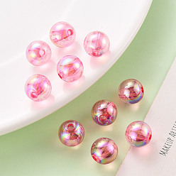 Hot Pink Transparent Acrylic Beads, AB Color Plated, Round, Hot Pink, 12x11mm, Hole: 2.5mm, about 566pcs/500g
