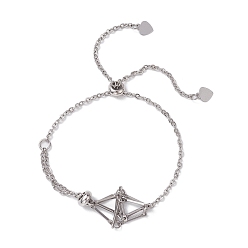 Нержавеющая Сталь Цвет Устойчивый к потускнению регулируемый плетеный 201 нержавеющая сталь макраме сумка кабель цепь слайдер браслет изготовление, с 304 кабельными цепочками из нержавеющей стали, цвет нержавеющей стали, внутренний диаметр: 2-7/8 дюйм (7.3 см), чехол: 17x20 мм