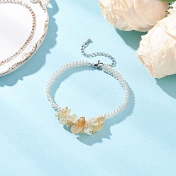 Цитрин Браслеты ручной работы из стеклянных бусин и натуральной цитриновой крошки для женщин, 7-1/8~7-3/8 дюйм (18.2~18.6 см)