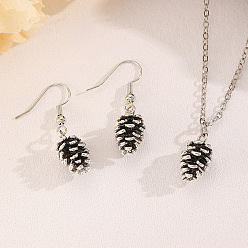 Античное Серебро Модные комплекты из висячих серег и ожерелий из сплава, шишка, античное серебро, 520 мм