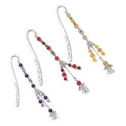 Смешанные камни 3 шт. круглые бусины из натурального кварца, аметиста и малайзийского нефрита и закладки в виде ангела из сплава, крючок закладка, 165~170 мм