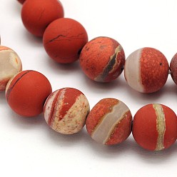 Red Jasper Frosted Round Natural White Lace Red Jasper Beads Strands, 10mm, Hole: 1mm, about 40pcs/strand, 15.3 inch