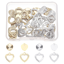 Mixed Color 80Pcs 4 Style Brass Charms, Long-Lasting Plated, Heart, Mixed Color, 10~13x8.5~12x0.2~0.5mm, Hole: 1.2~1.5mm, 20pcs/style