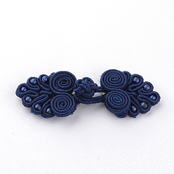 Прусский Синий Ручные китайские лягушки узлы наборы кнопок, кнопка полиэфира, цветок, берлинская лазурь, 64~72x21~24x4~5 мм