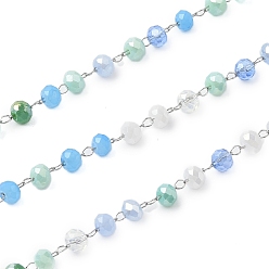 Разноцветный Стеклянные круглые цепочки из бисера, с 304 фурнитурой из нержавеющей стали, несварные, с катушкой, красочный, 3.3x2.6 мм, около 65.62 футов (20 м) / рулон