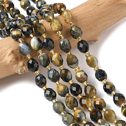 Синий Природных тигровый глаз бисер нитей, граненые, рис, с бисером, окрашенная и подогревом, синие, 7.5~8x6~7.5 мм, отверстие : 0.8~1 мм, около 36~40 шт / нитка, 15.55~15.75'' (39.5~40 см)