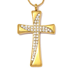 Настоящее золото 18K 304 из нержавеющей стали Кристалл Rhinestone подвески, ионное покрытие (ip), крест прелести, ручная полировка, реальный 18 k позолоченный, 36x21 мм, отверстие : 2.6 мм