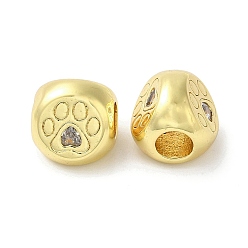 Paw Print Реечное покрытие латунь микро паве кубический цирконий европейские бусины, долговечный, без свинца и без кадмия, боб, реальный 18 k позолоченный, отпечаток лапы, 11x11x12 мм, отверстие : 5 мм