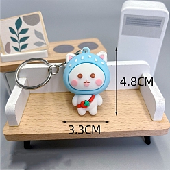 Светло-Голубой Пвх пластиковый брелок, кот, Небесно-голубой, 5.1x3.3 см