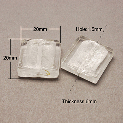 Белый Бусины ручной работы бусины серебряной фольгой, квадратный, белые, 20x20x6 мм