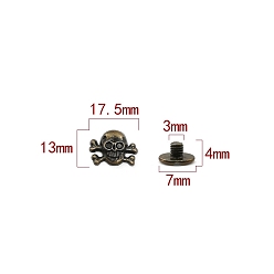 Antique Bronze Zinc Alloy Decorative Buttons, Skull, Antique Bronze, 1.3x1.75cm