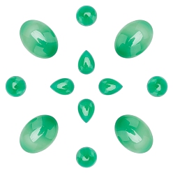 Green 12 Pcs 3 Style Natural Agate Cabochons, Dyed, Teardrop & Oval & Half Round, Green, 12mm