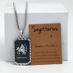 Стрелец Прямоугольник с двенадцатью созвездиями узор из сплава подвески ожерелья, платина, Стрелец, 23.62 дюйм (60 см)