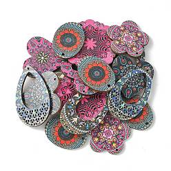 (52) Непрозрачная лаванда Печатные подвески из липы, назад случайный цвет, разнообразные, смешанные узоры, разноцветные, 33~49.5x24.5~45x3 мм, отверстие : 1.4~2 мм