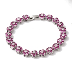 Камелия Браслеты-цепочки с цветочным звеном из латуни и циркония для женщин, без свинца и без кадмия, платина, камелия, 7-1/2 дюйм (19 см)