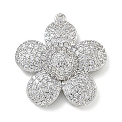 Настоящее золото 18K Покрытие стойки латунь микропаве прозрачные подвески из кубического циркония, долговечный, без свинца и без кадмия, , реальный 18 k позолоченный, 27.5x26.5x6.5 мм, отверстие : 7x3 мм