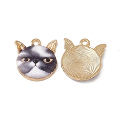 Разноцветный Стойки обшивки сплава эмали подвески, золотой свет, очарование кошачьей головы, красочный, 20x18x2.5 мм, отверстие : 2 мм
