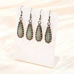 Зеленый Авантюрин Серьги-капли из латуни с натуральным зеленым авантюрином, без кадмия и без свинца, Красная медь, 49x11.5 мм