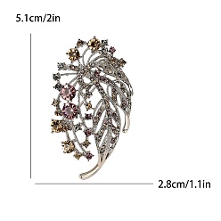 Or Alliage d'or léger avec broche en strass, feuille, or, 51x28mm