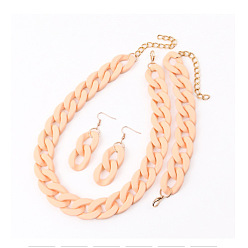 Персиковый Слойка Комплекты акриловых цепочек-цепочек, сережек-подвесок и браслетов, золотые, розовые, Ожерелье: 430 mm