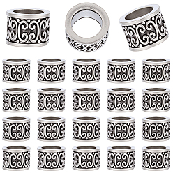 Plata Antigua 60piezas columna estilo tibetano aleación cuentas europeas, abalorios de grande agujero, plata antigua, 9x7 mm, agujero: 6 mm