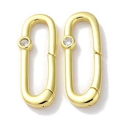 Настоящее золото 18K Застежки из латуни с микропаве и цирконием, покрытые стойкой, долговечный, без свинца и без кадмия, овальные, реальный 18 k позолоченный, 26x10.5x3 мм