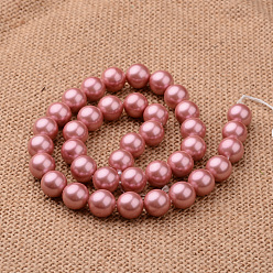 Indian Red Polished Round Grade A Shell Pearl Bead Strands, Indian Red, 6mm, Hole: 1mm, about 64pcs/strand, 15.7 inch