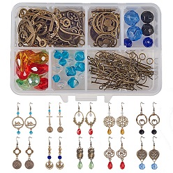 Antique Bronze DIY Earring Making, with Tibetan Style Links/Pendants, Glass Beads, Iron Open Jump Ring and Brass Earring Hooks, Antique Bronze, 11x7x3cm