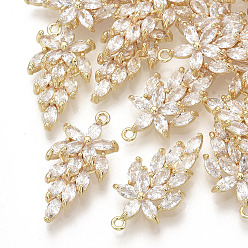 Прозрачный Латунные микро проложить кубического циркония подвески, реальный 18 k позолоченный, цветок, прозрачные, 27x12x4.5 мм, отверстие : 1.4 мм
