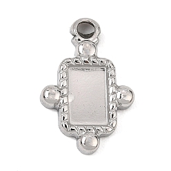 Stainless Steel Color 304 Stainless Steel Pendant Cabochons Settings, Rectangle Charms, Stainless Steel Color, Tray: 6.5x4mm, 14x9.5x2mm, Hole: 1.2mm