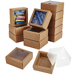 Цвет Древесины Складные квадратные подарочные коробки для хранения бумаги, бумажные упаковочные ящики, с видимым окном из ПВХ, деревесиные, 8x8x3.5 см