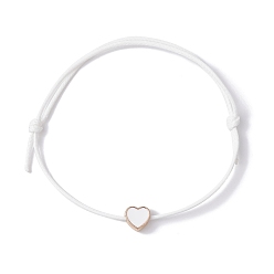 White 10Pcs Alloy Enamel Heart Braided Bead Bracelets Set, Waxed Polyester Cords Adjustable Stackable Bracelets, White, Inner Diameter: 3-1/2 inch(9cm)