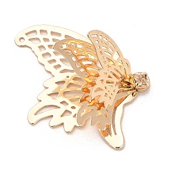 Light Gold Brass Pendants, with Rhinestone, Butterfly Charm, Light Gold, 31x29x11mm, Hole: 0.9mm