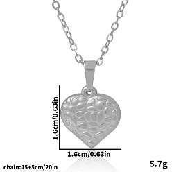 Серебро 304 Женские ожерелья с текстурированными сердечками из нержавеющей стали, серебряные, 17.72 дюйм (45 см)